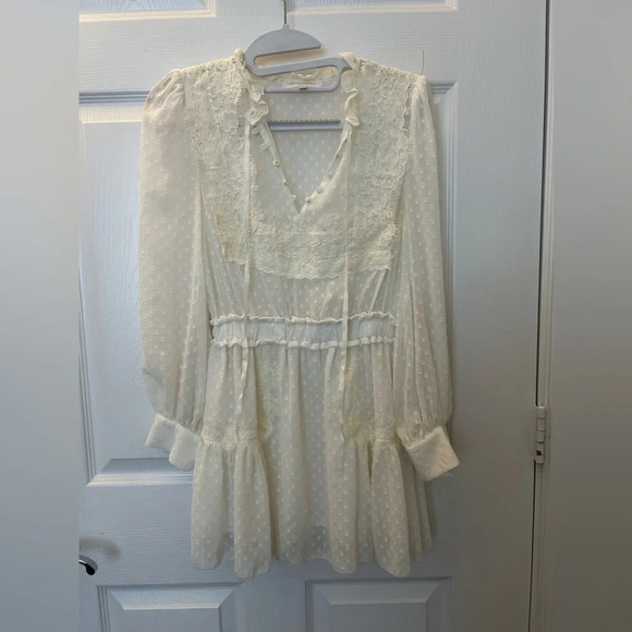 LOVESHACKFANCY Amber Lace Tie-Neck Long-Sleeve Coverup Dress small - Picture 3 of 7